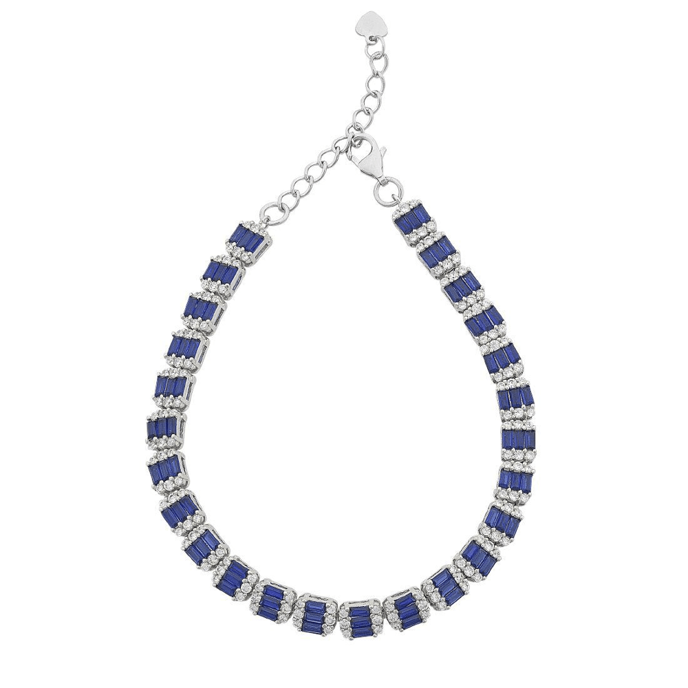 Sterling Silver Baguette Sapphire Cubic Zirconia Bracelet Bracelets Bevilles 