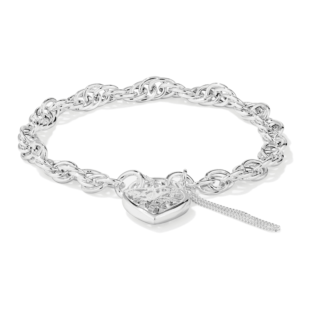 19cm Triple Oval Belcher with Heart Padlock Bracelet in Sterling Silver Bracelets Bevilles 
