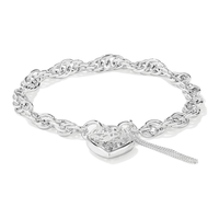 19cm Triple Oval Belcher with Heart Padlock Bracelet in Sterling Silver Bracelets Bevilles 