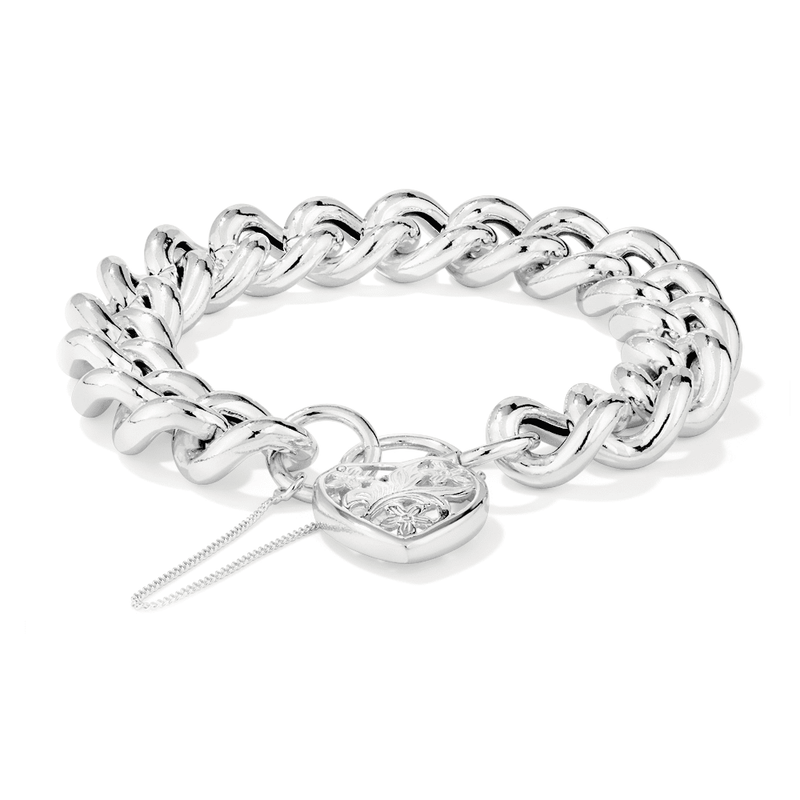 19cm Sterling Silver Heart Padlock Bracelet – Bevilles Jewellers