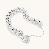 19cm 14mm Width Filigree Heart Padlock Curb Bracelet in Sterling Silver Bracelets Bevilles 