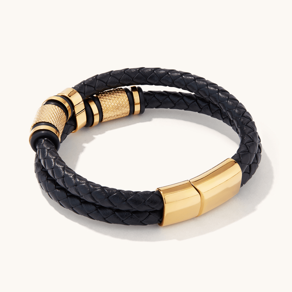 20.5cm Yellow Stainless Steel and Leather Bracelet Bracelets Bevilles 