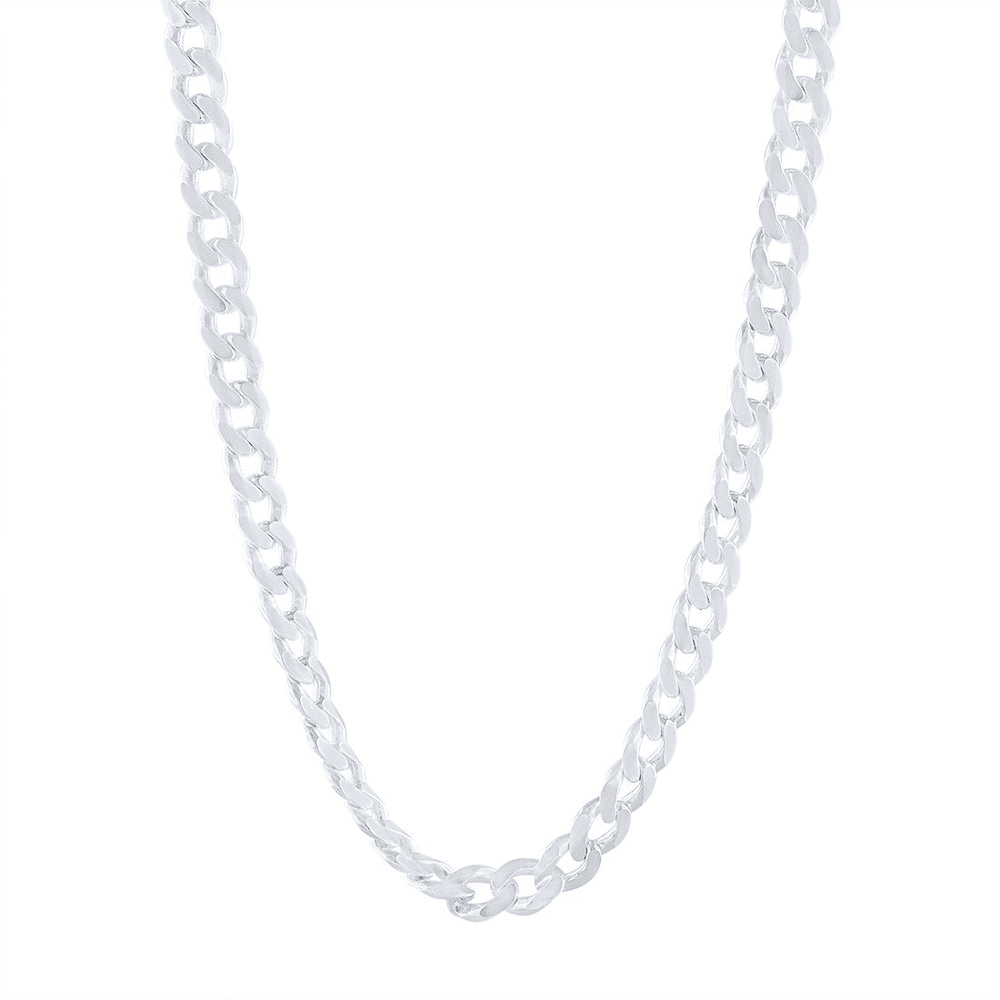 50cm 8mm Width Flat Curb Chain Necklace in Sterling Silver Necklaces Bevilles 