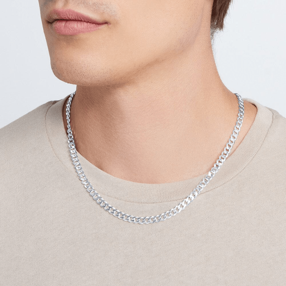 50cm 5.4mm Width Flat Curb Necklace in Sterling Silver Necklaces Bevilles 
