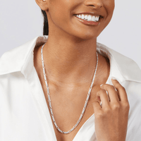 55cm 3.3mm Width Diamond Cut Figaro Necklace in Sterling Silver Necklaces Bevilles 