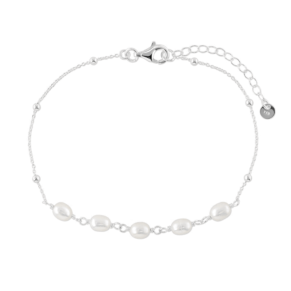 Synthetic Pearl Station Bracelet in Sterling Silver Bracelets Bevilles 