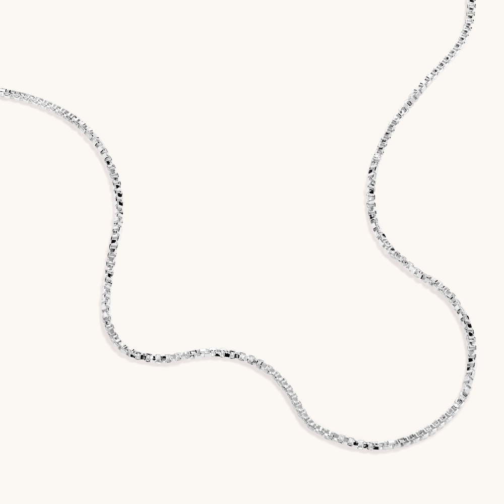 50cm 1mm Width Box Chain Necklace in Sterling Silver Necklaces Bevilles 