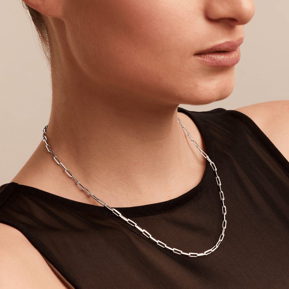45cm 3.2mm Width Paperclip Chain Necklace in Sterling Silver Necklaces Bevilles 
