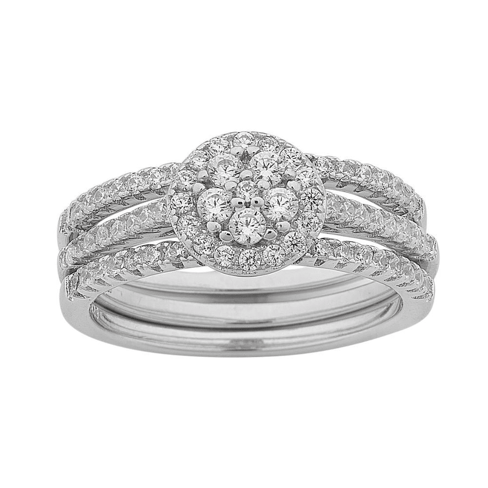 Sterling Silver Cubic Zirconia Flower Halo Surround Ring Rings Bevilles 