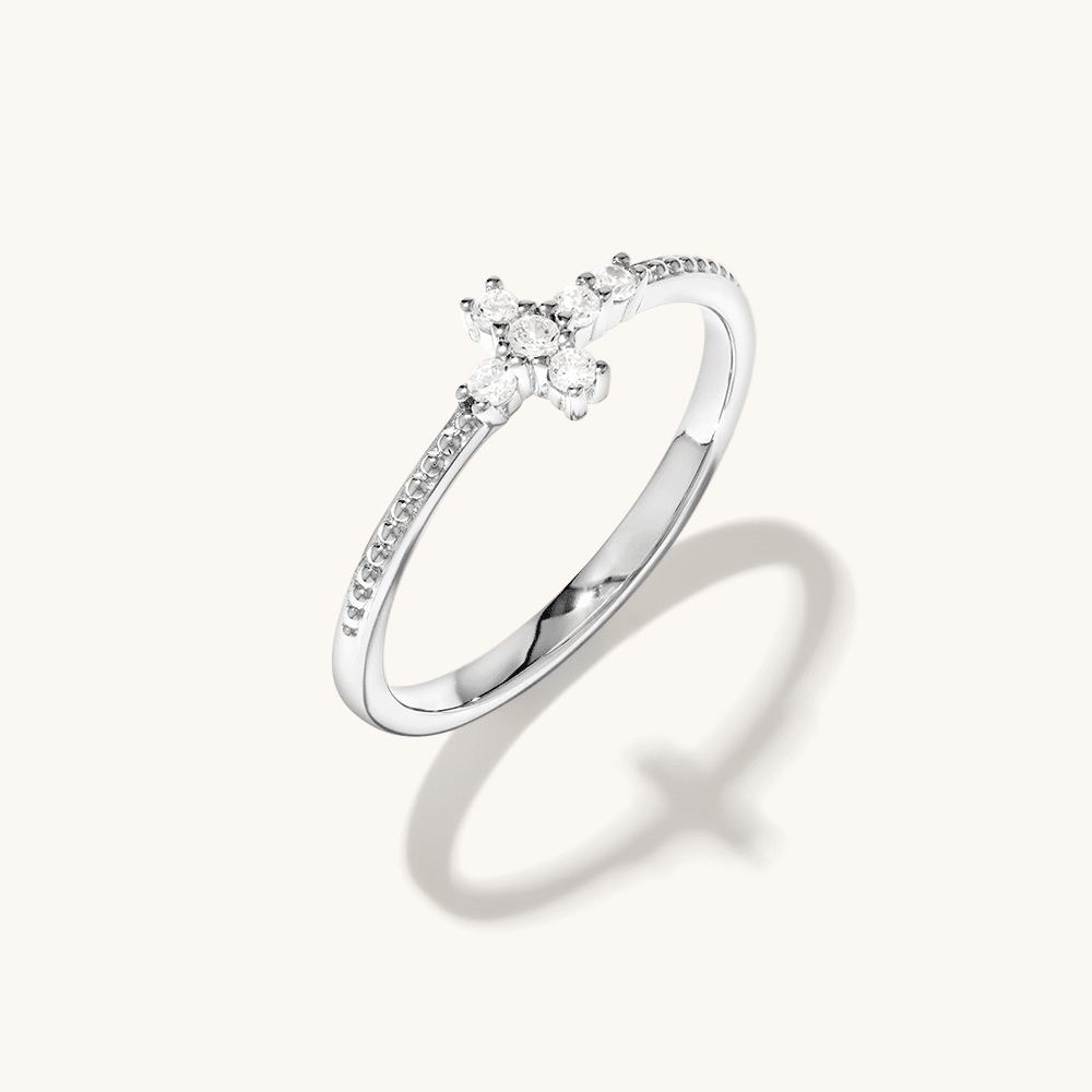 Sterling Silver beaded Cross ring with Cubic Zirconia Rings Bevilles 