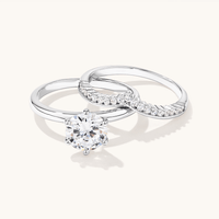Sterling Silver and Cubic Zirconia Solitaire with Studded V Shaped Band Ring Set Rings Bevilles 