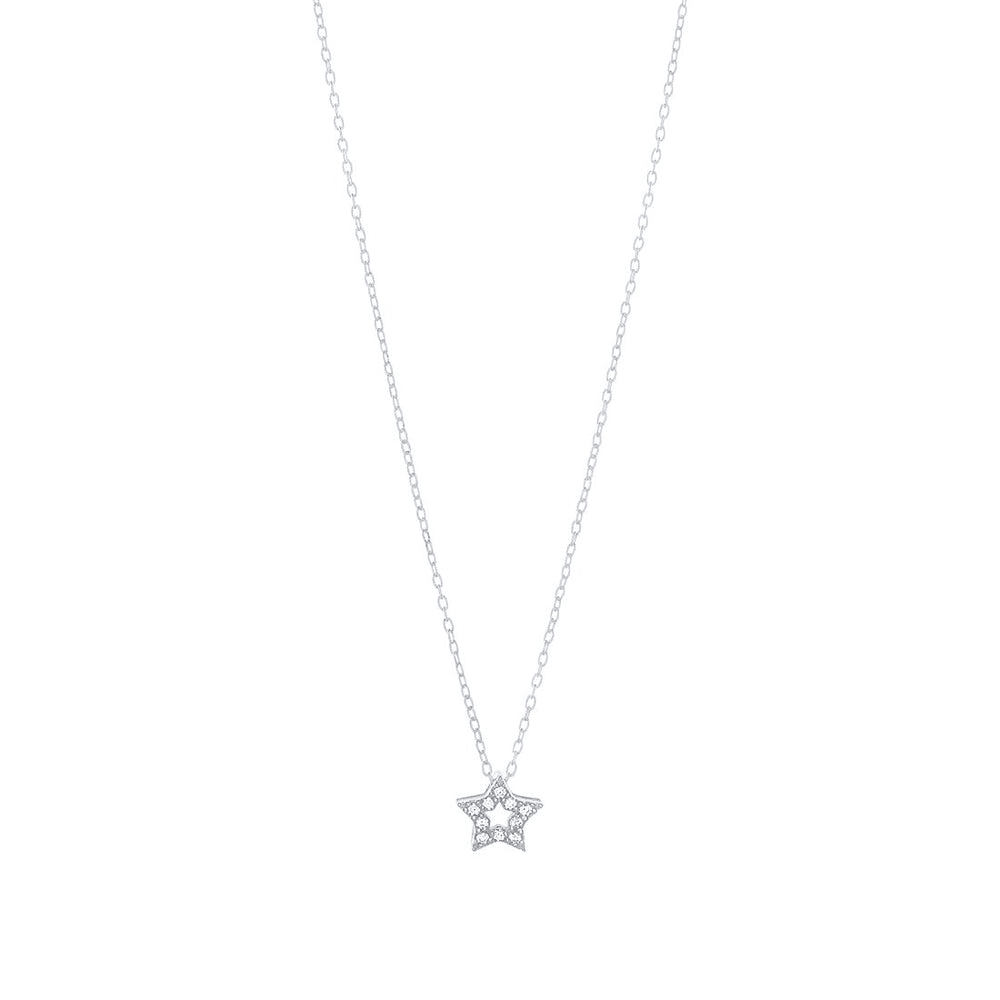 45cm Cubic Zirconia Open Star Pendant Necklace in Sterling Silver Pendants Bevilles 