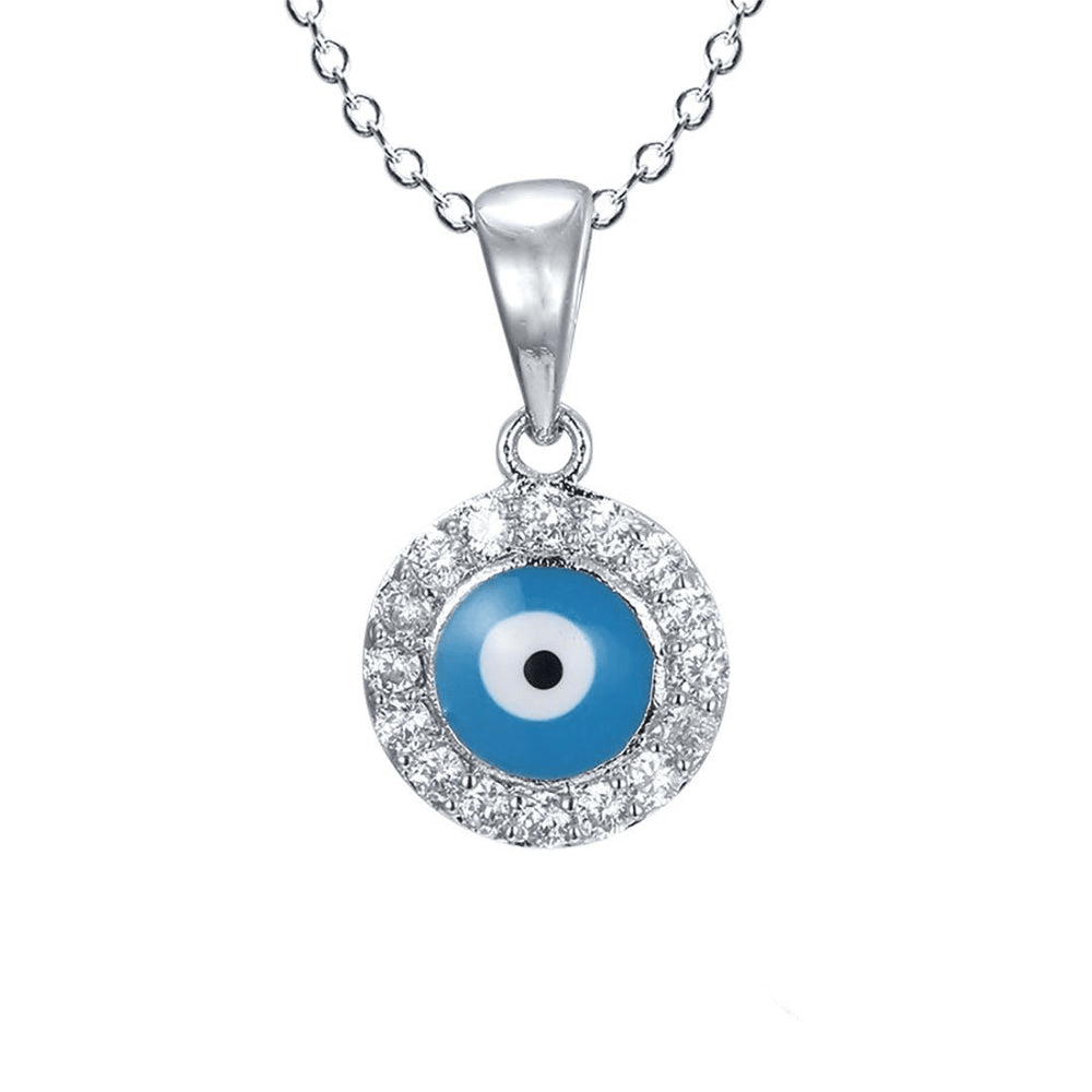 45cm Evil Eye Halo Pendant Necklace in Sterling Silver Pendants Bevilles 