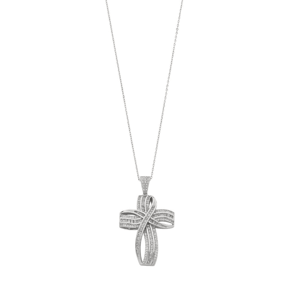 45cm Sterling Silver Cubic Zirconia Large Cross Necklace Pendants Bevilles 