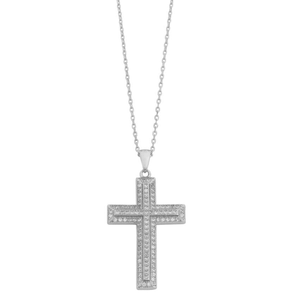 45cm Cubic Zirconia Cross Pendant Necklace in Sterling Silver Pendants Bevilles 
