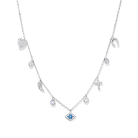 40cm Multi Charm Choker Necklace in Sterling Silver Pendants Bevilles 