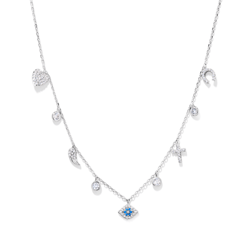 40cm Multi Charm Choker Necklace in Sterling Silver Pendants Bevilles 
