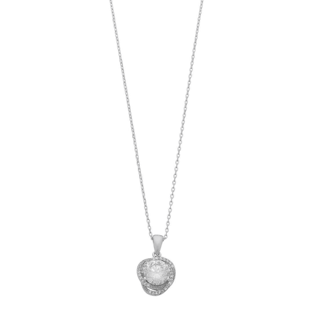 45cm Cubic Zirconia Halo Necklace in Sterling Silver Pendants Bevilles 