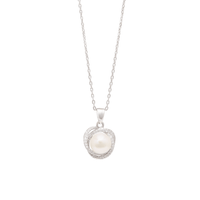 45cm Freshwater Pearl and Cubic Zirconia Halo Swirl Necklace in Sterling Silver Pendants Bevilles 