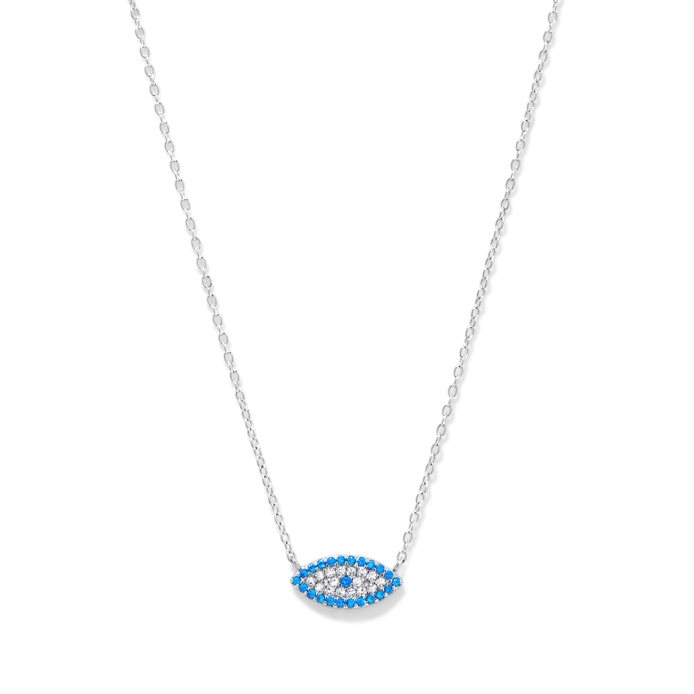 45cm Evil Eye Necklace with Cubic Zirconia in Sterling Silver Pendants Bevilles 