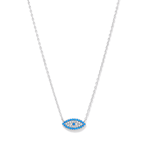 45cm Evil Eye Necklace with Cubic Zirconia in Sterling Silver Pendants Bevilles 