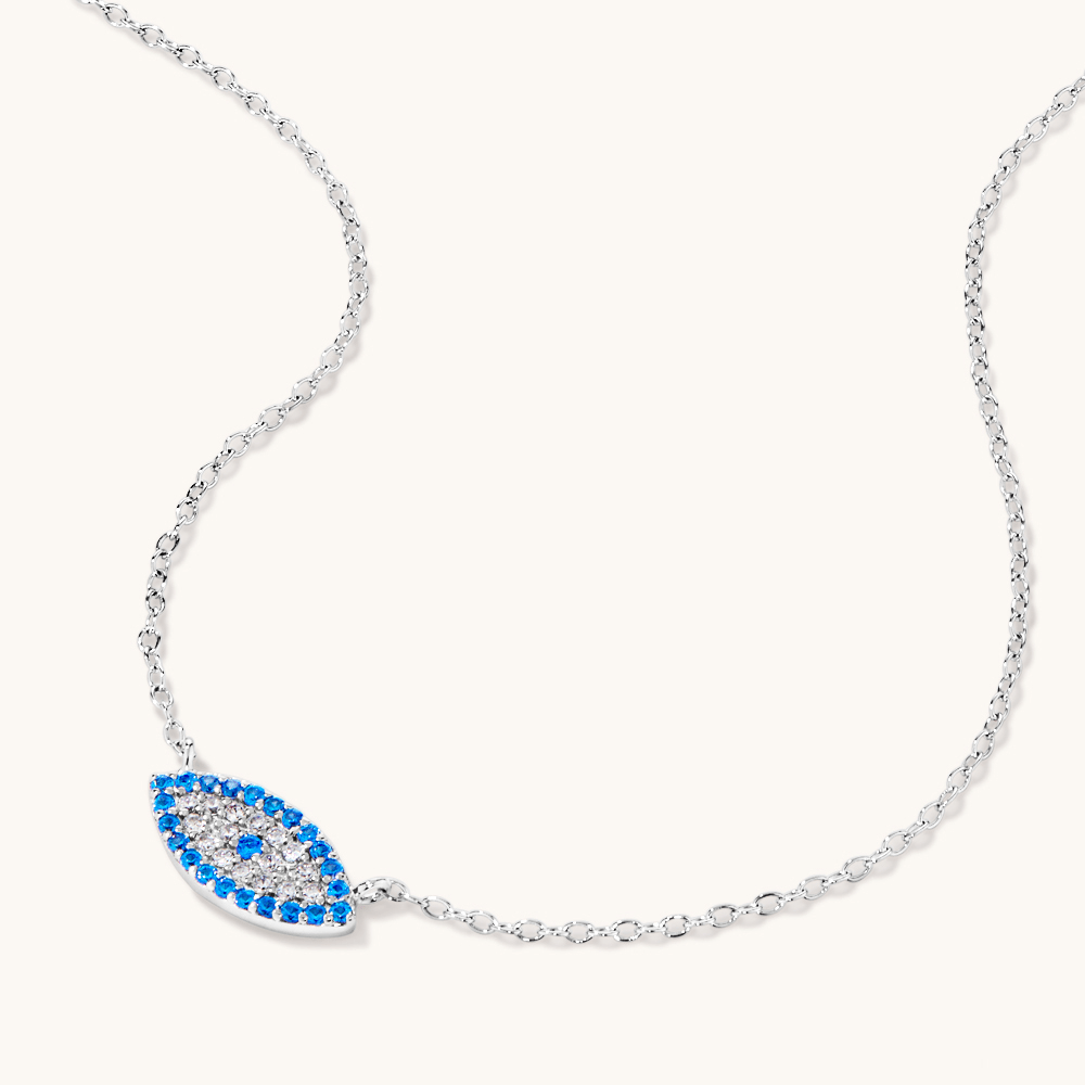45cm Evil Eye Necklace with Cubic Zirconia in Sterling Silver Pendants Bevilles 