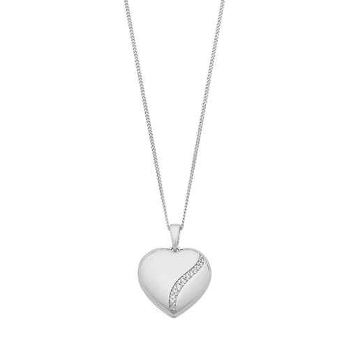 45cm Heart Locket Necklace with Cubic Zirconia detailing in Sterling Silver Pendants Bevilles 