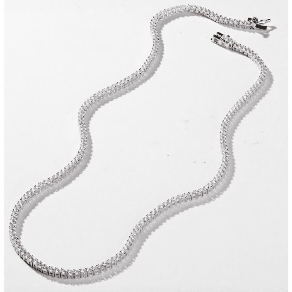 41cm 2mm Width Cubic Zirconia Tennis Necklace in Sterling Silver Pendants Bevilles 