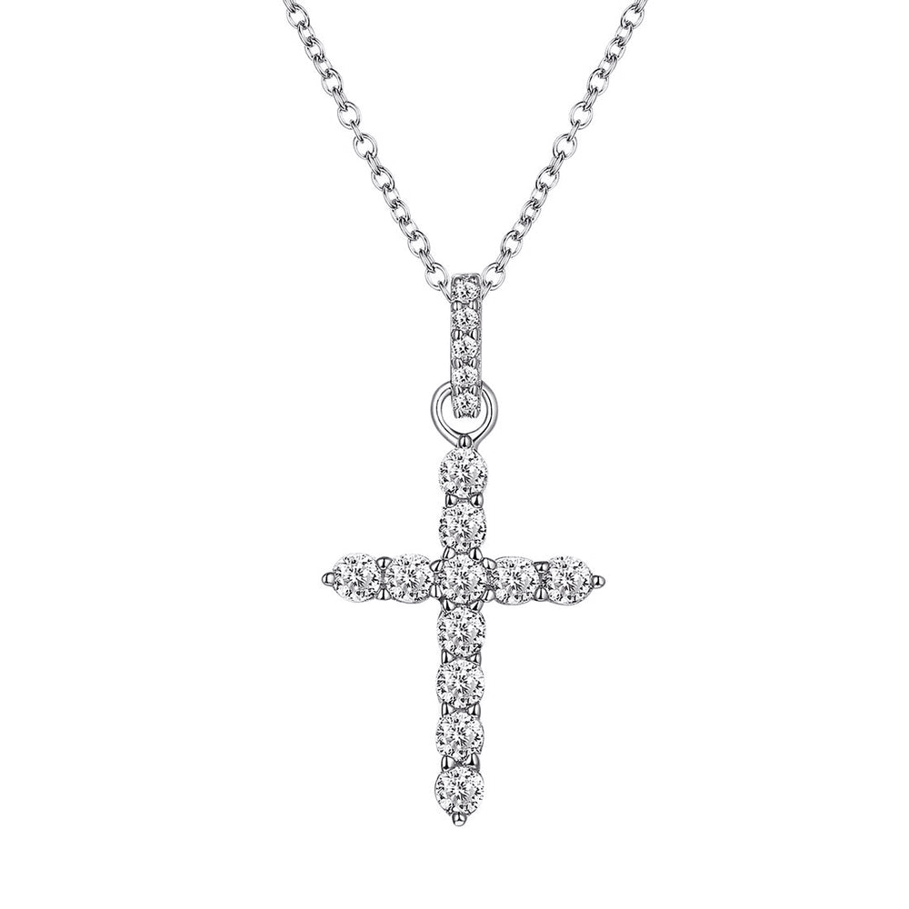 45cm Cubic Zirconia Cross Pendant Necklace in Sterling Silver Pendants Bevilles 