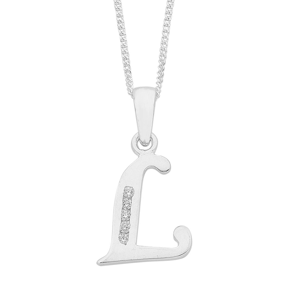45cm Sterling Silver Cubic Zirconia Initial Necklace - Most Initials Available Pendants Bevilles 