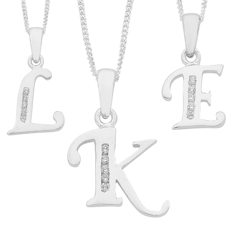 45cm Sterling Silver Cubic Zirconia Initial Necklace - Most Initials Available Pendants Bevilles 