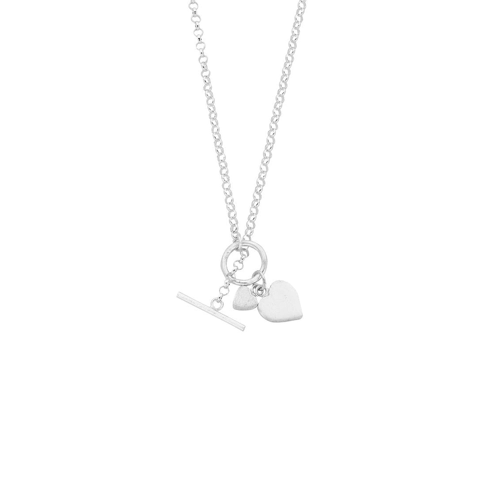 41cm Heart Charm Toggle Belcher Necklace in Sterling Silver Pendants Bevilles 