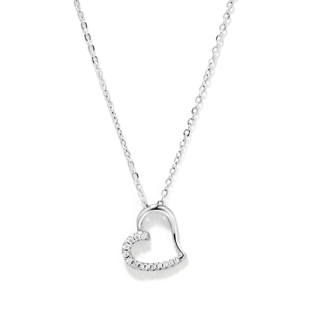 45cm Open Heart Cubic Zirconia Necklace in Sterling Silver Pendants Bevilles 