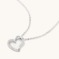 45cm Open Heart Cubic Zirconia Necklace in Sterling Silver Pendants Bevilles 