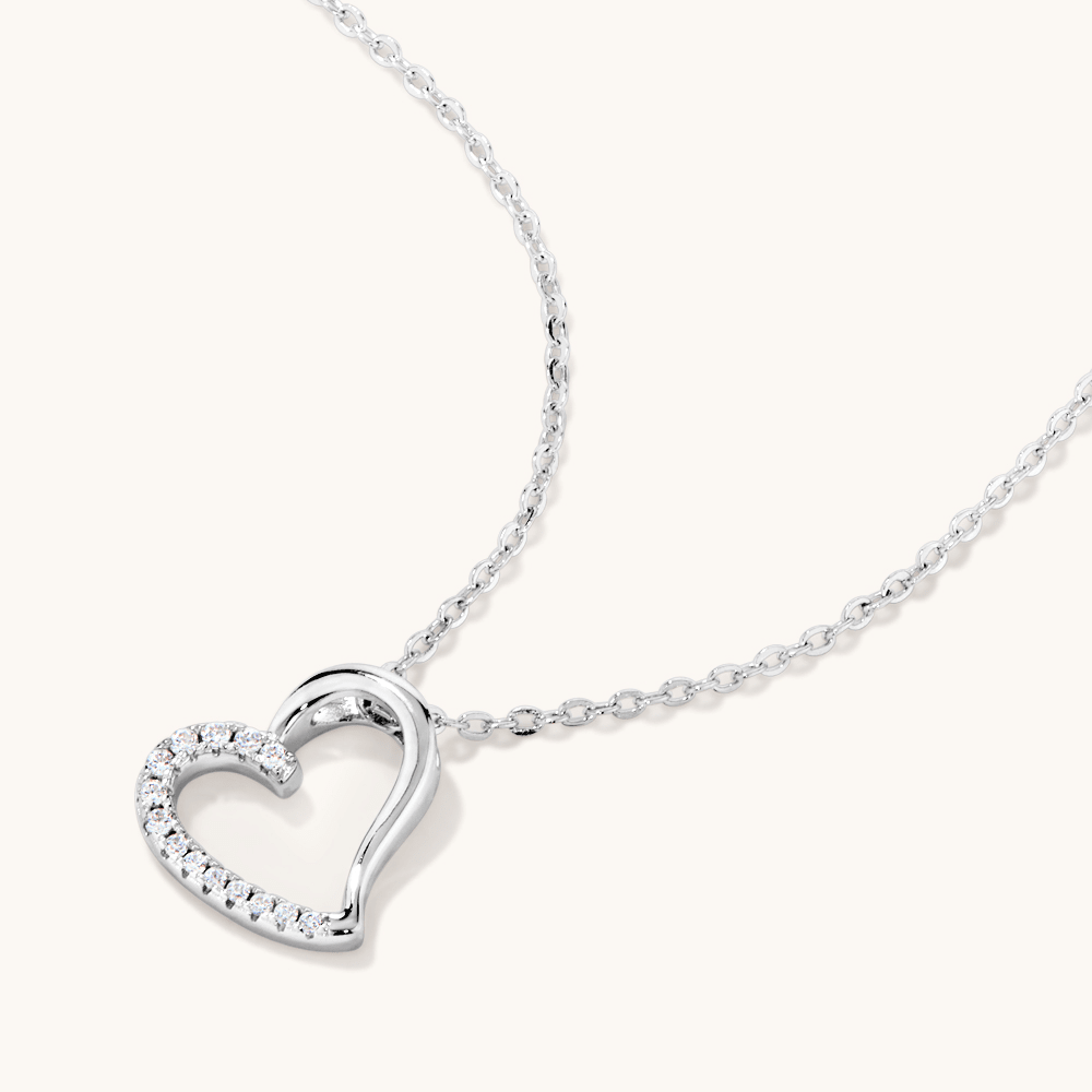 45cm Open Heart Cubic Zirconia Necklace in Sterling Silver Pendants Bevilles 