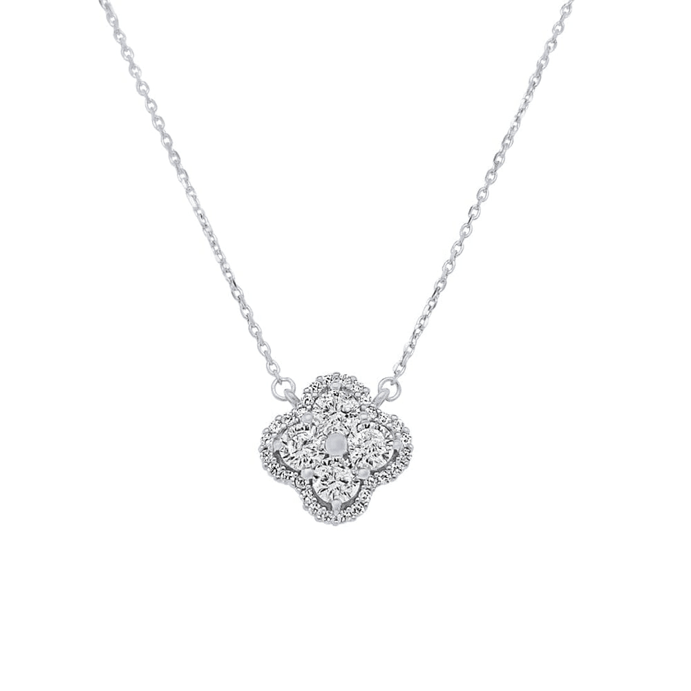 45cm Cubic Zirconia Halo Clover Necklace in Sterling Silver Pendants Bevilles 