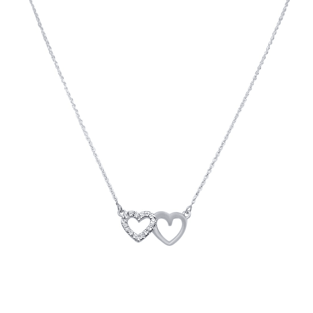45cm Double Open Heart Necklace with Cubic Zirconia in Sterling Silver Pendants Bevilles 
