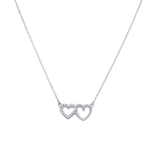 45cm Double Open Heart Necklace with Cubic Zirconia in Sterling Silver Pendants Bevilles 