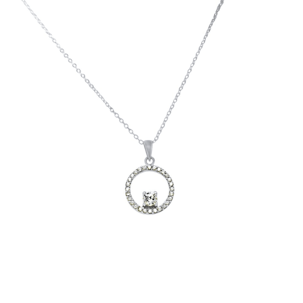45cm Cubic Zirconia Open Circle Pendant Necklace in Sterling Silver Pendants Bevilles 