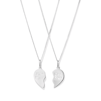 45cm Best Friend Split Heart 2 Chain Necklace in Sterling Silver Pendants Bevilles 