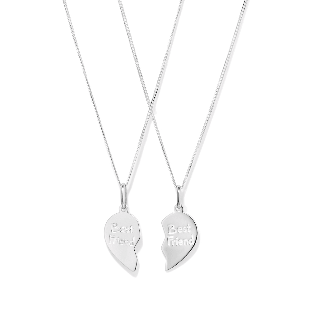 45cm Best Friend Split Heart 2 Chain Necklace in Sterling Silver Pendants Bevilles 