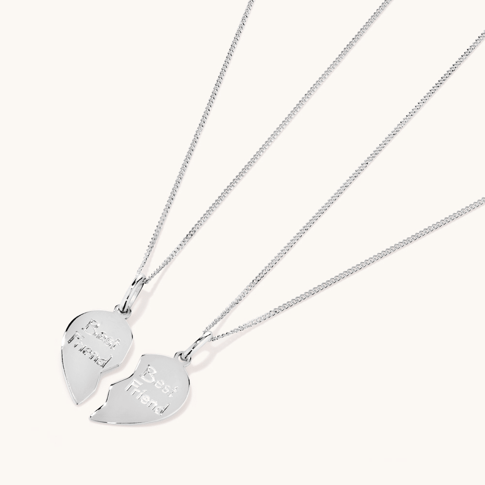 45cm Best Friend Split Heart 2 Chain Necklace in Sterling Silver Pendants Bevilles 