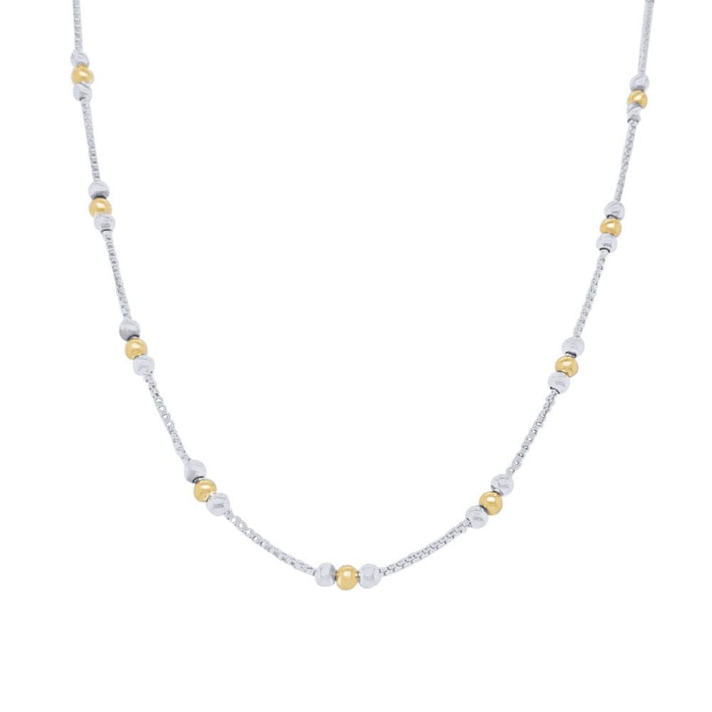 3mm Ball Station Box Chain Necklace in Sterling Silver 45cm Necklaces Bevilles 