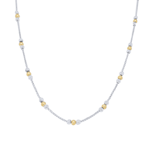 3mm Ball Station Box Chain Necklace in Sterling Silver 45cm Necklaces Bevilles 