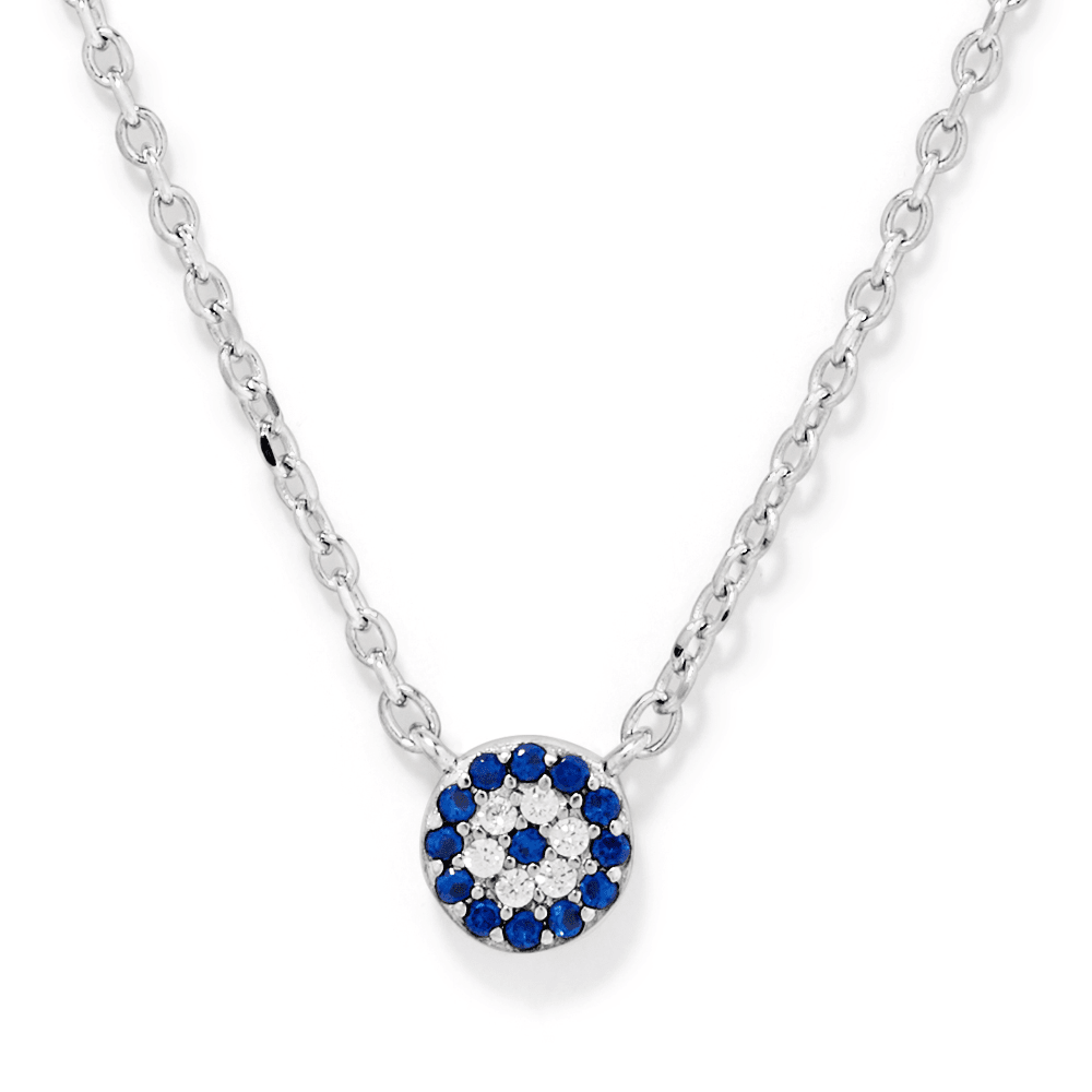 45cm Cubic Zirconia Evil Eye Necklace in Sterling Silver Pendants Bevilles 
