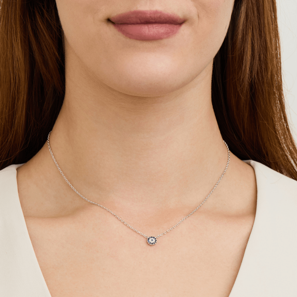 45cm Cubic Zirconia Evil Eye Necklace in Sterling Silver Pendants Bevilles 