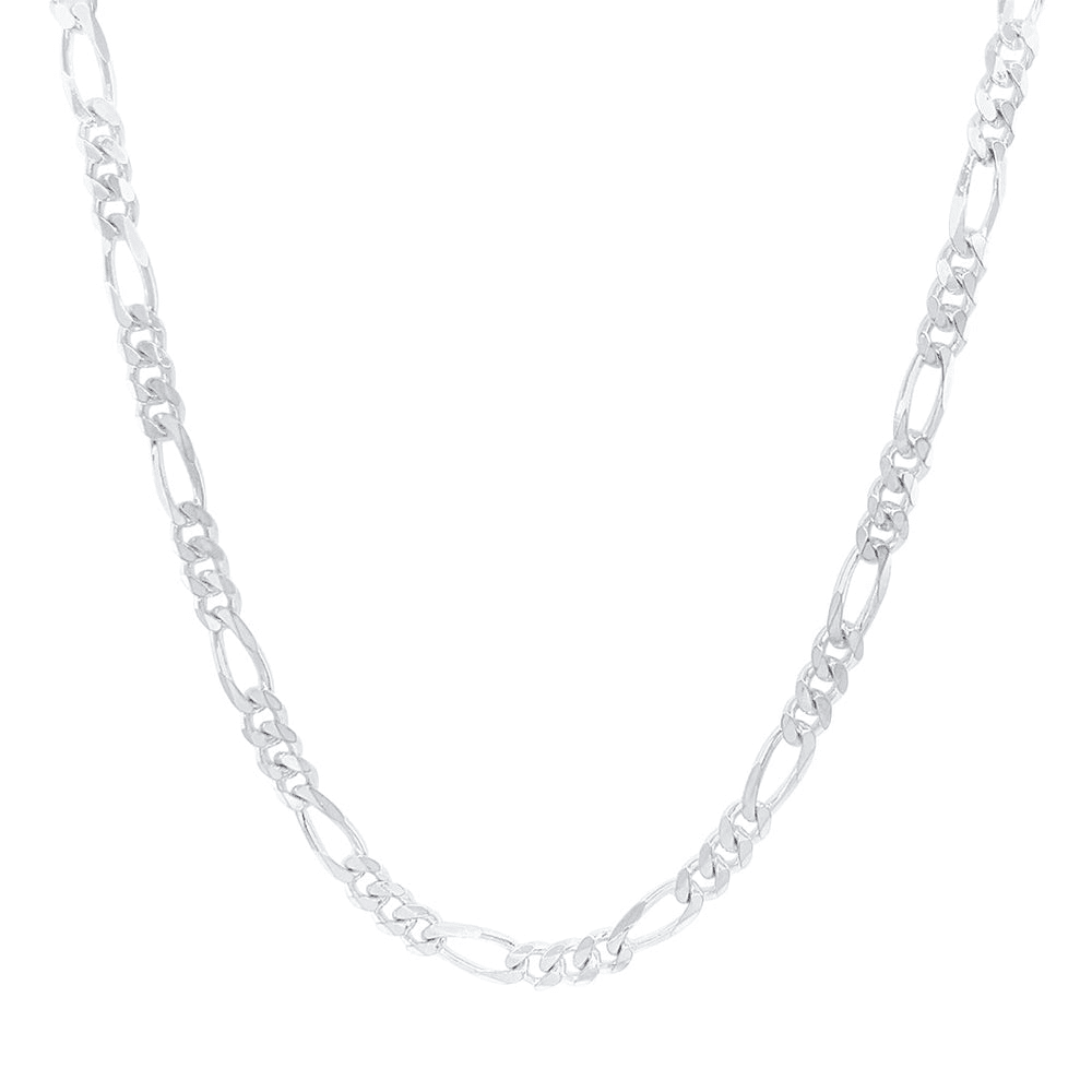 50cm 4mm Width Figaro Necklace in Sterling Silver Pendants Bevilles 
