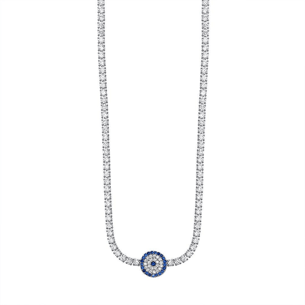 46cm Cubic Zirconia Evil Eye Tennis Necklace in Sterling Silver Pendants Bevilles 