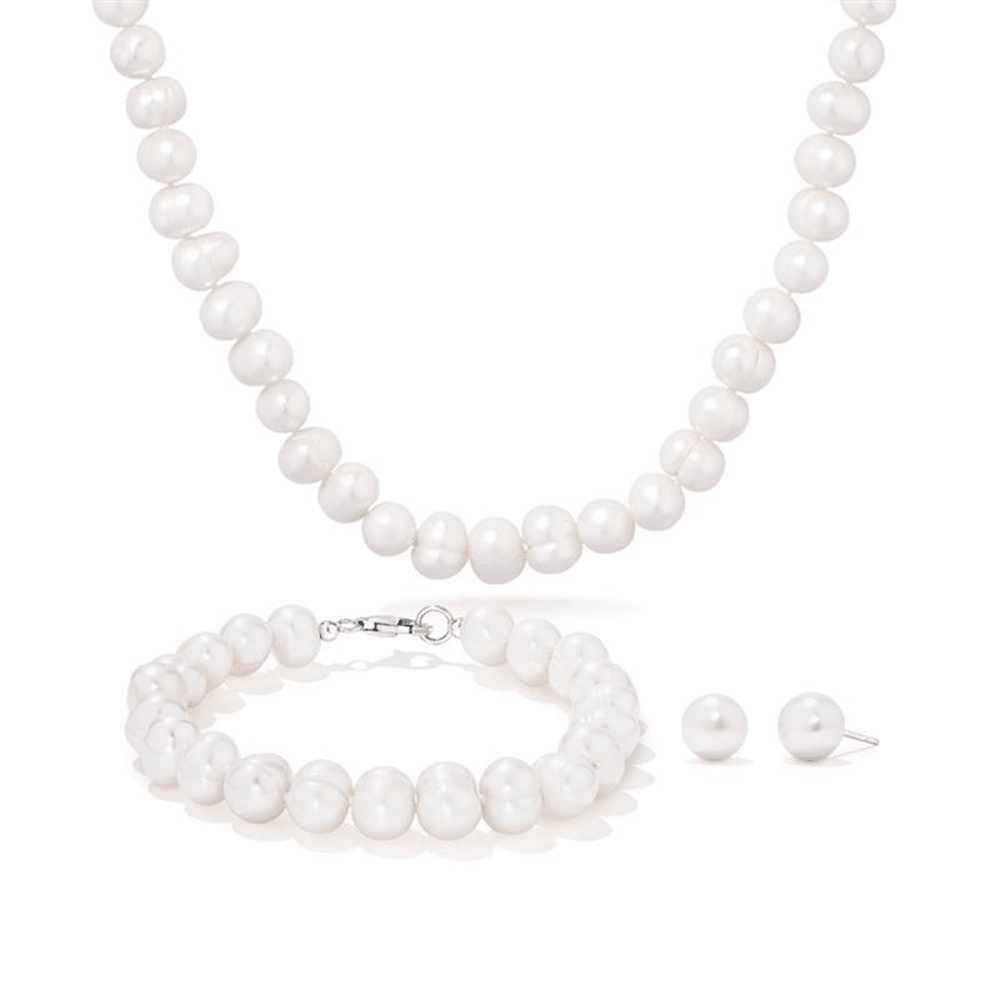 White Freshwater Pearl Necklace, Bracelet and Earring Set in Sterling Silver Pendants Bevilles 