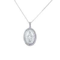 45cm Madonna Pendant Necklace with Cubic Zirconia in Sterling Silver Pendants Bevilles 